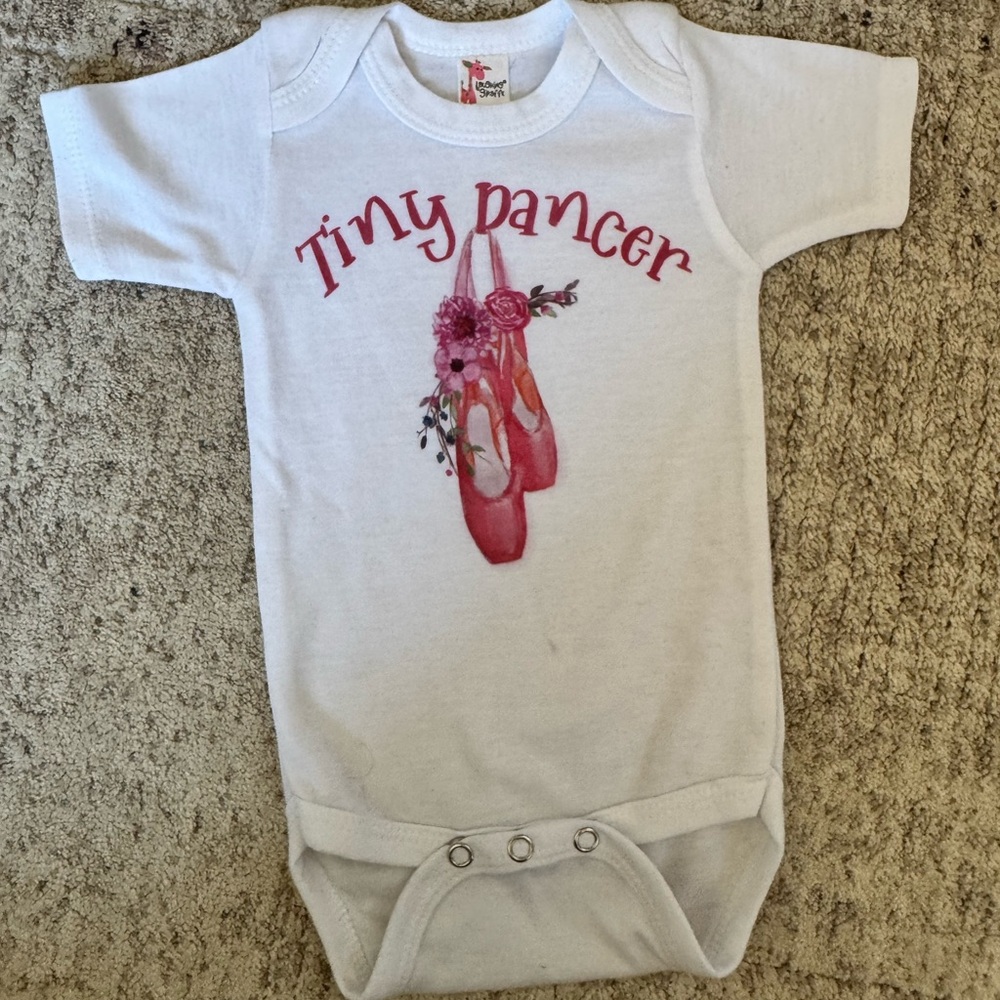 White Baby Onesie with Pink Ballet Slippers - "Tiny Dancer"